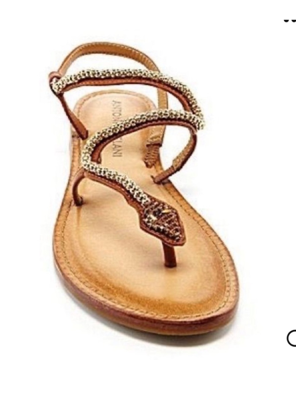 ANTONIO MELANI Gold Beaded Snake-Embellished T-Strap Sandals - Picture 7 of 8